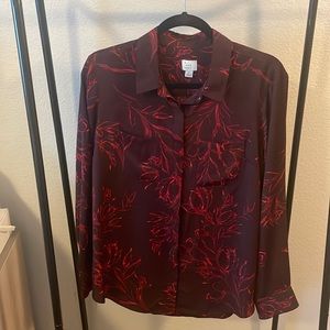 Floral burgundy and red button down blouse